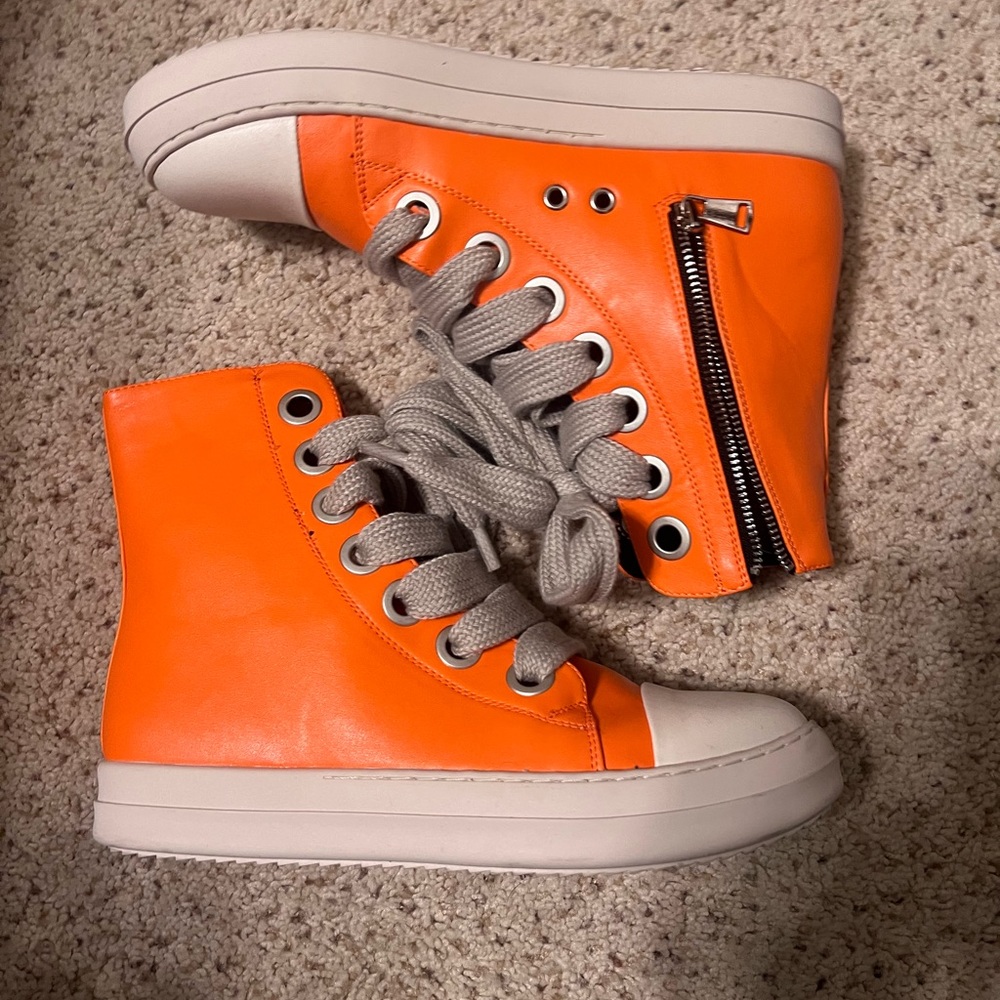 SHEIN Orange High-Top Boots with Gray Laces